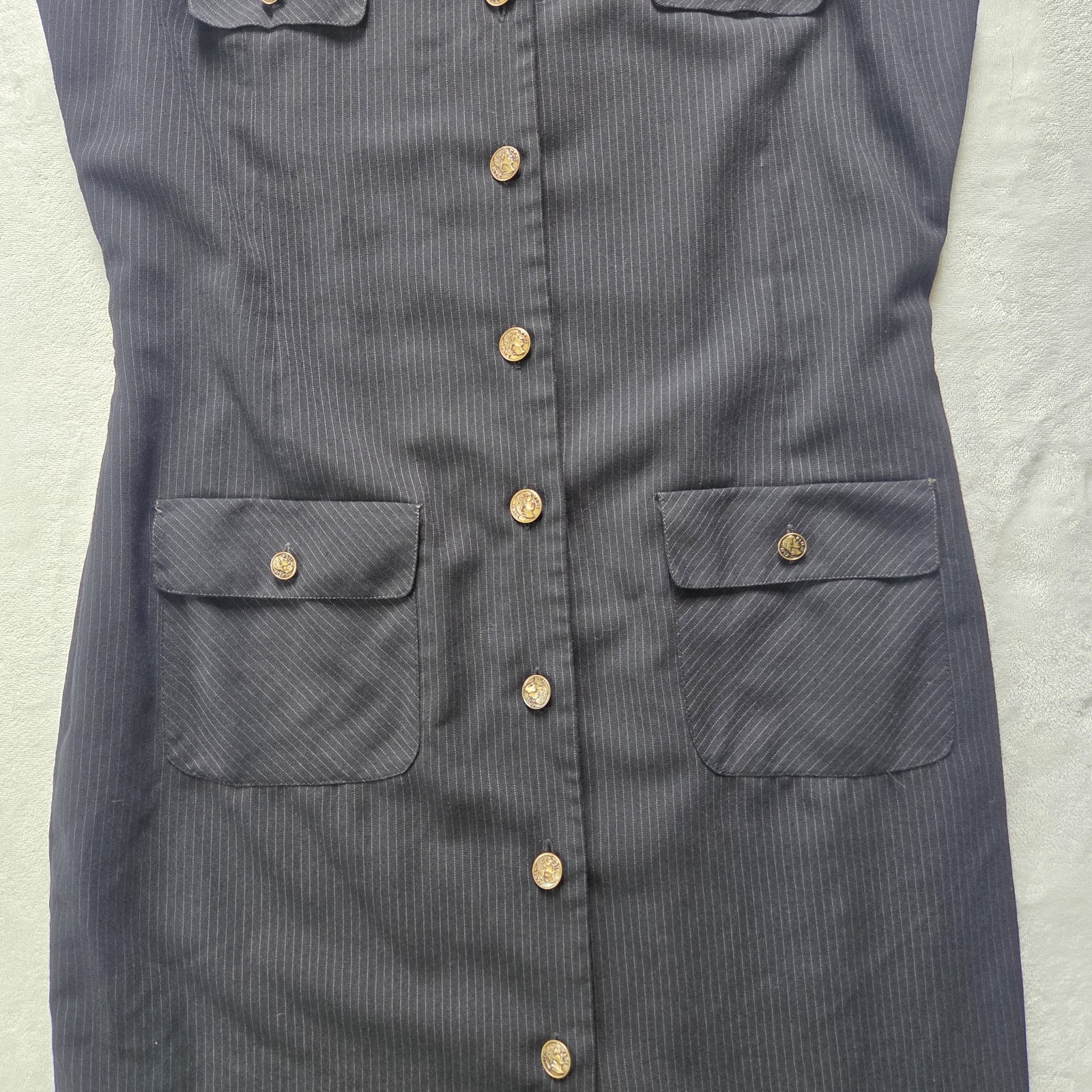 Vintage 90s Black Button-Front Midi Dress Acadmia Cororate Grunge