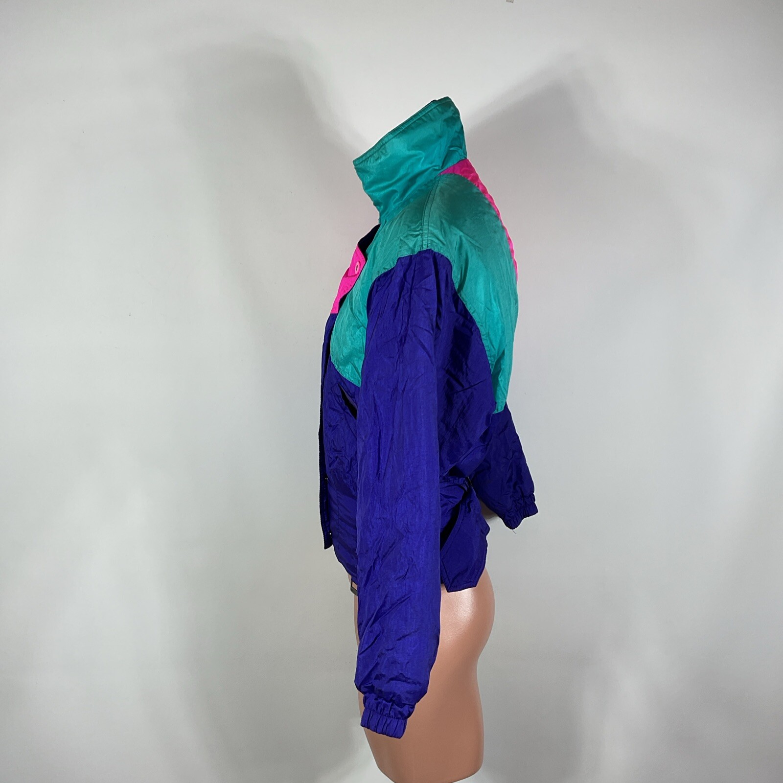 Vtg 80s SKI JACKET WINTER COAT BY FERA 10 Batwing Black Colorblock Neon Smocked