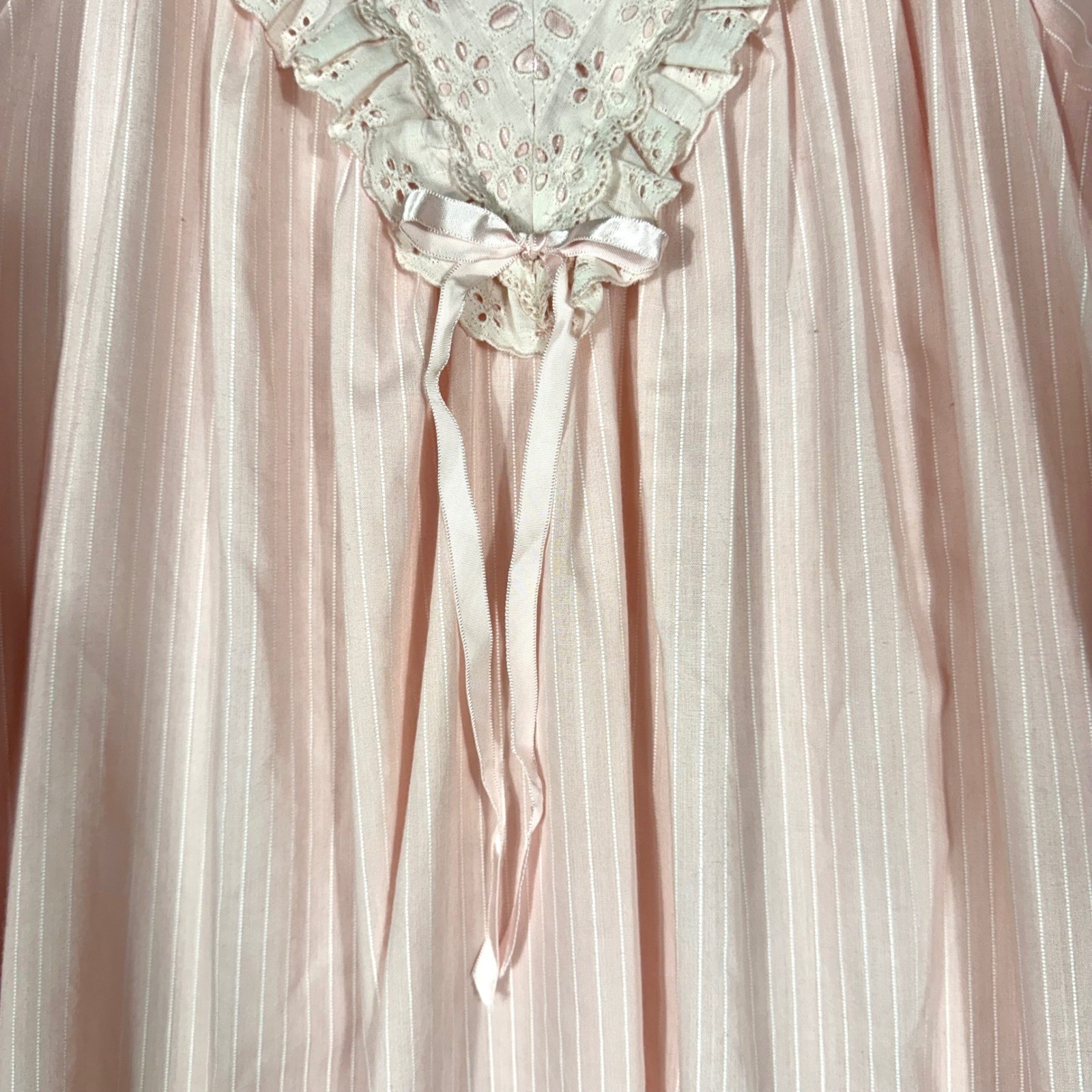 Vtg Donna Richard Gilligan O&rsquo;Malley Pink Pinstripe Eyelet Lace Nightgown Cottage