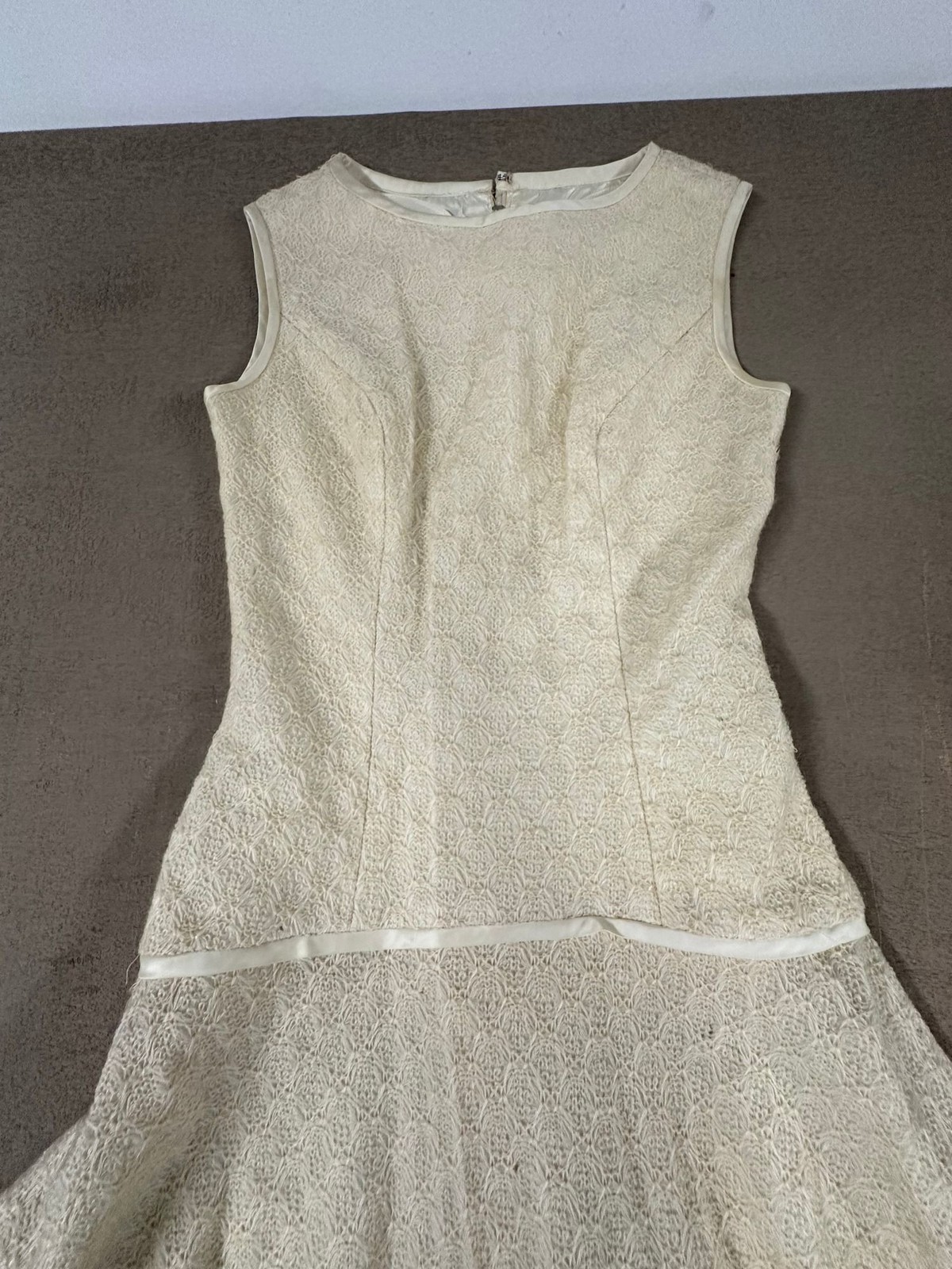 Vtg Parfait Originals Womens Dress 9 Cream Ivory Lace Drop Waist Mod 60s Flared
