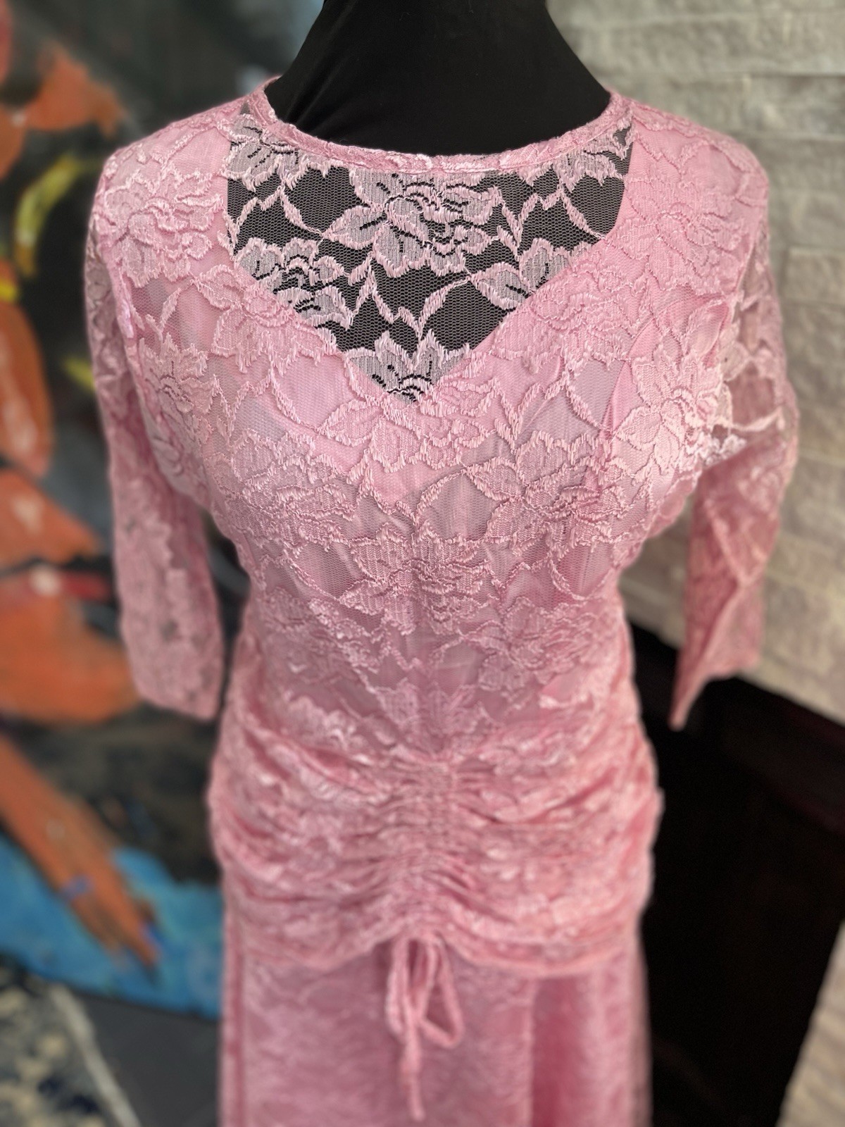 Vintage Pink Lace 1980s Special Occasion Prom Handmade