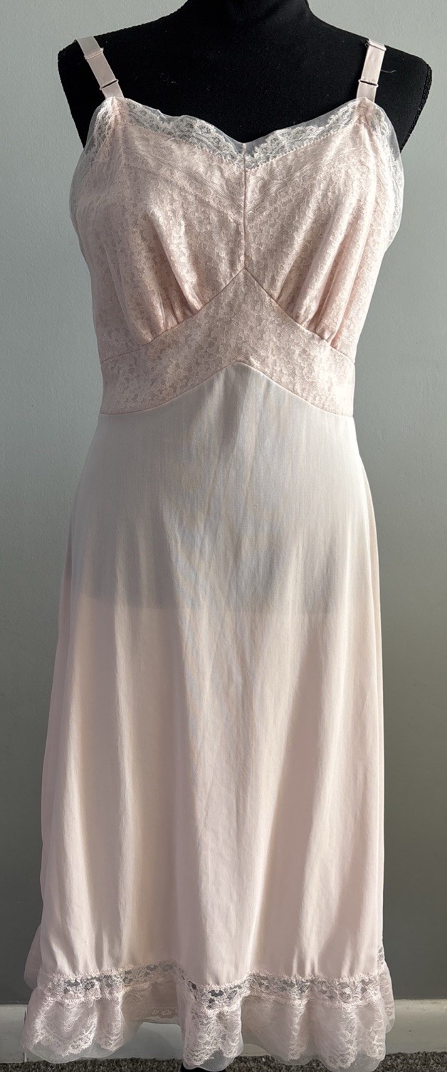 Sears Vintage Charmode Full Slip In Pink Size 36 Lace Ruffles Romance