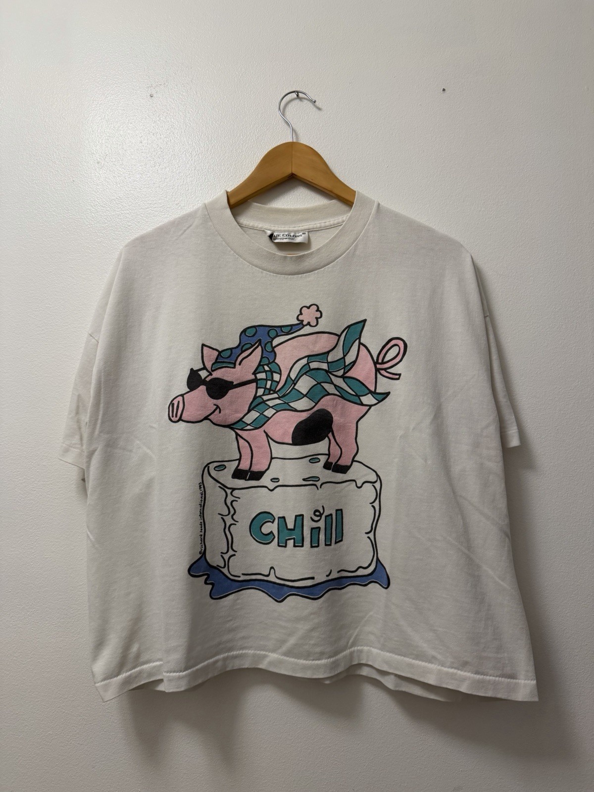 VTG True Colors Sleepwear Pig Chill White T Shirt Men’s XL Boxy Fit Cropped 1993