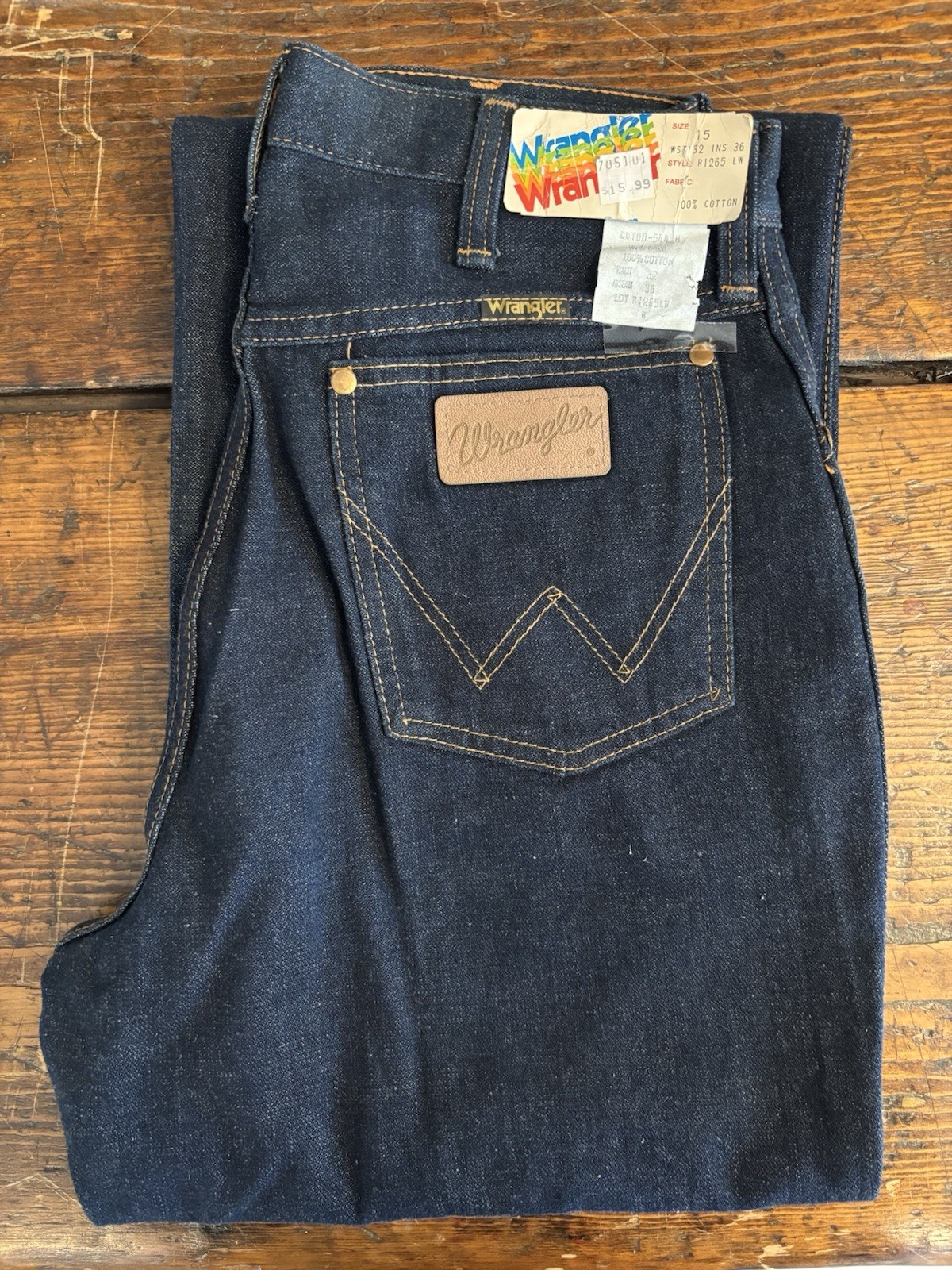 Vintage 1970s Wrangler Jeans NWT Rainbow Tag Women&rsquo;s Size 15 DEADSTOCK (32 x36)
