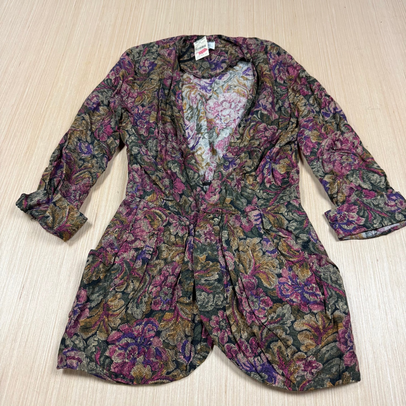 vtg 80s Floral Blouse Jacket Cardigan Kwai Union Made Boho Small Cottage Core 14