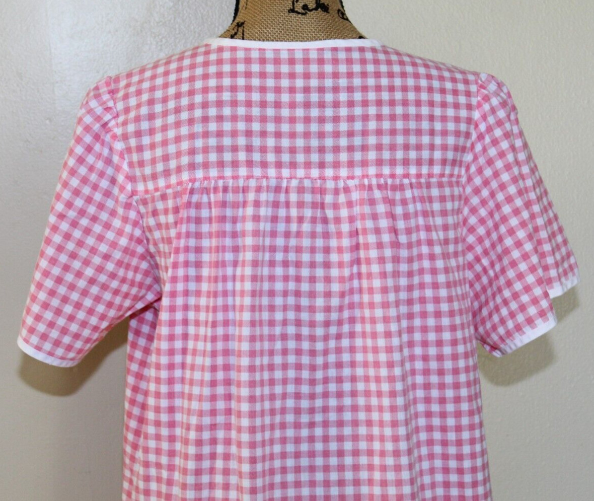 Vintage Pink/White Cotton Gingham Plaid Pearl Snap Flower House Dress Women&rsquo;s M
