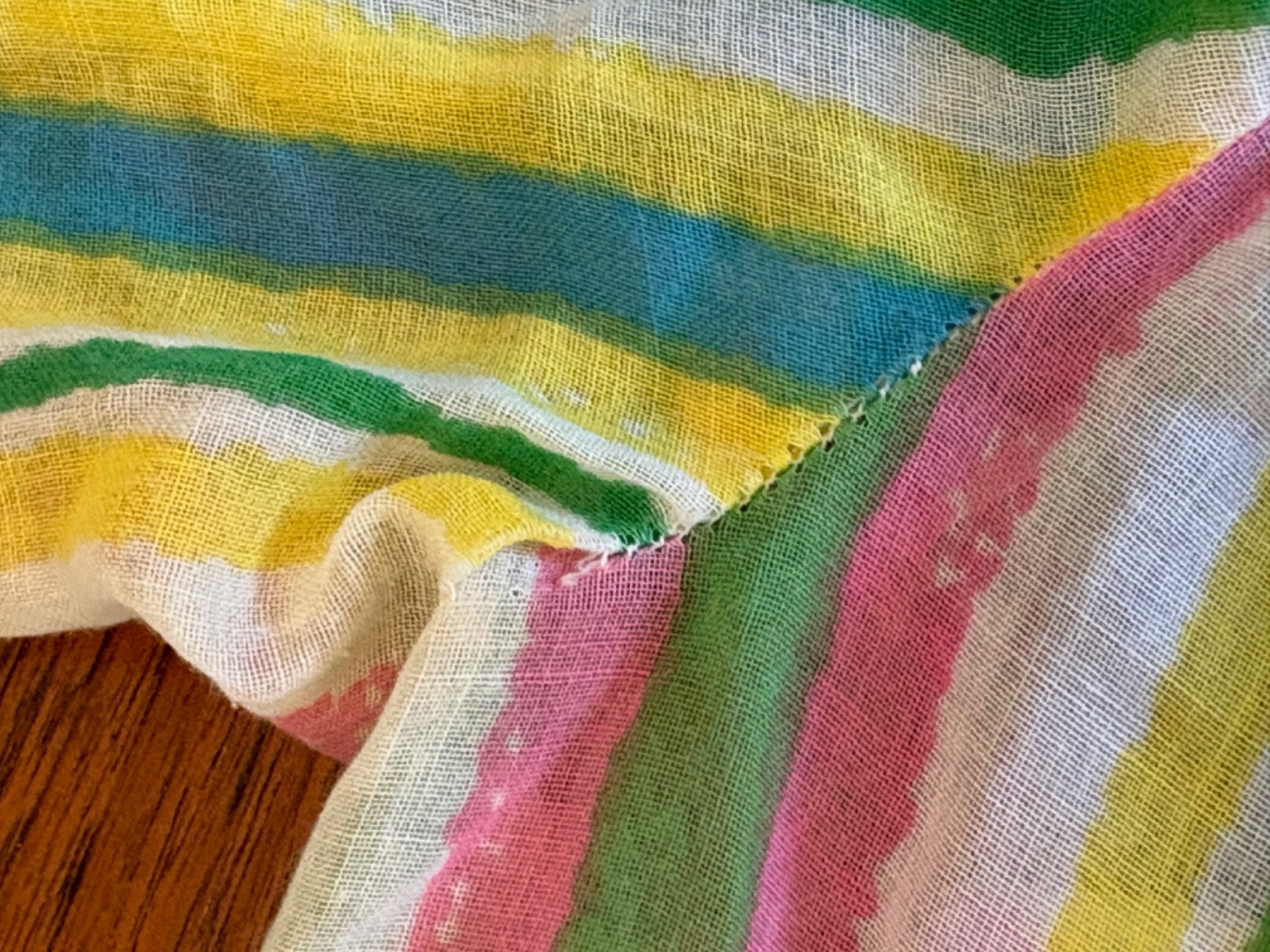 Vintage 60s Handmade Circus Rainbow stripe Parachute Dress Sheer L Needs TLC