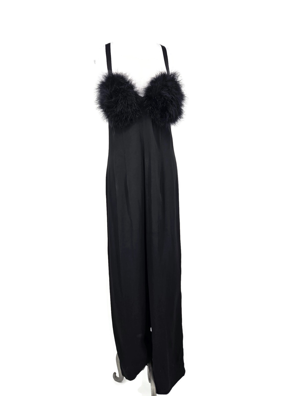 Vtg 90s Ici La Fille Jumpsuit Womens 14 Black Marabou Feathers Jumper England