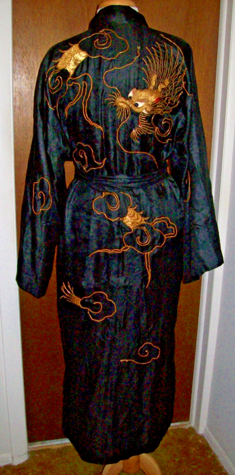 JAPAN Silk Kimono Robe Embroidered Dragons Okinawa 1940&rsquo;s WW II