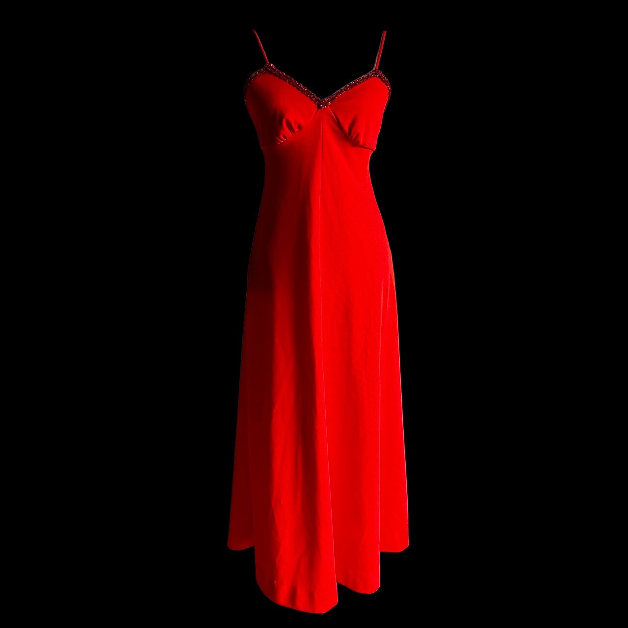 Vintage 1970s Red Max Sequini Evening Dress & Bolero Jacket Empire Waist Small