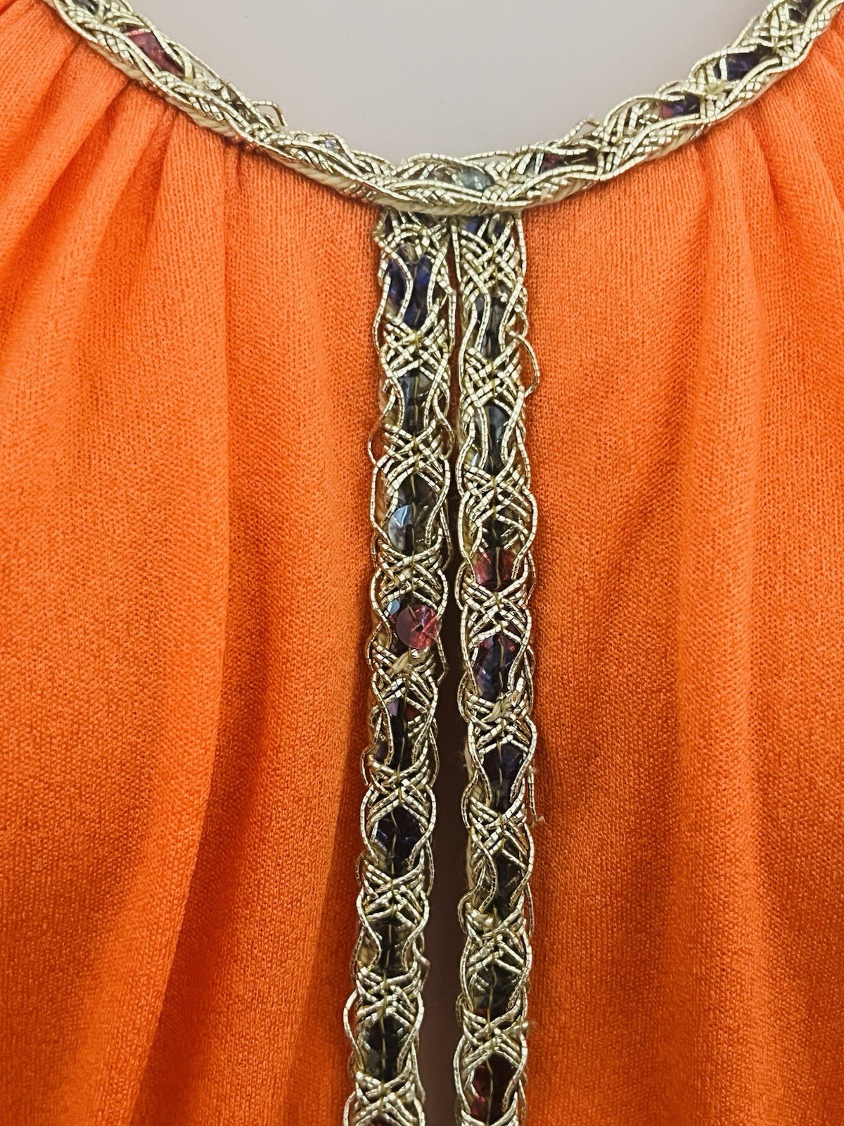 VTG 70s Funky Mod Orange Belted Maxi Dress Sexy Plunging Keyhole Front/Back Med