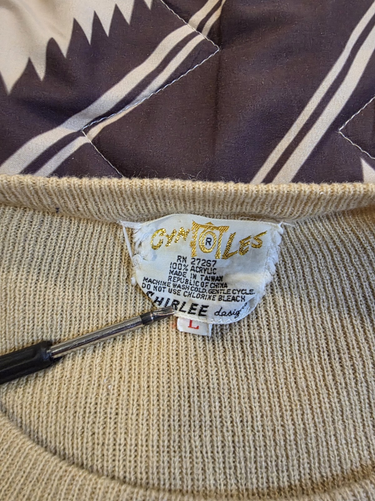 Vtg 70s Cyn Les Nobody&rsquo;s Perfect Owls Embroidered Sweater Beige Womens Large