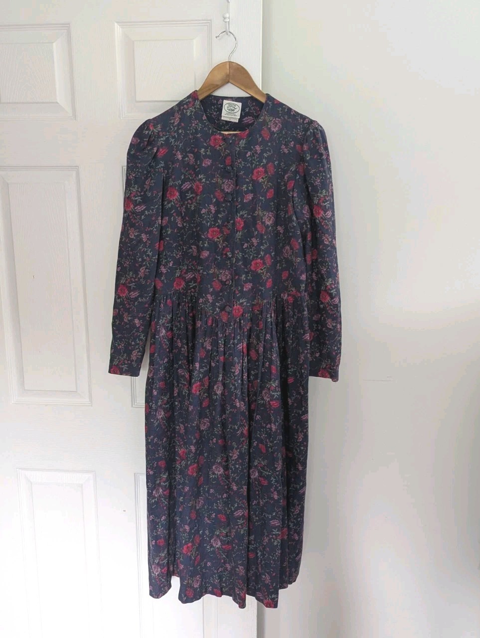 Vtg Laura Ashley Navy Long Sleeve Maxi Dress Women&rsquo;s Sz 10 Cottagecore Prairie