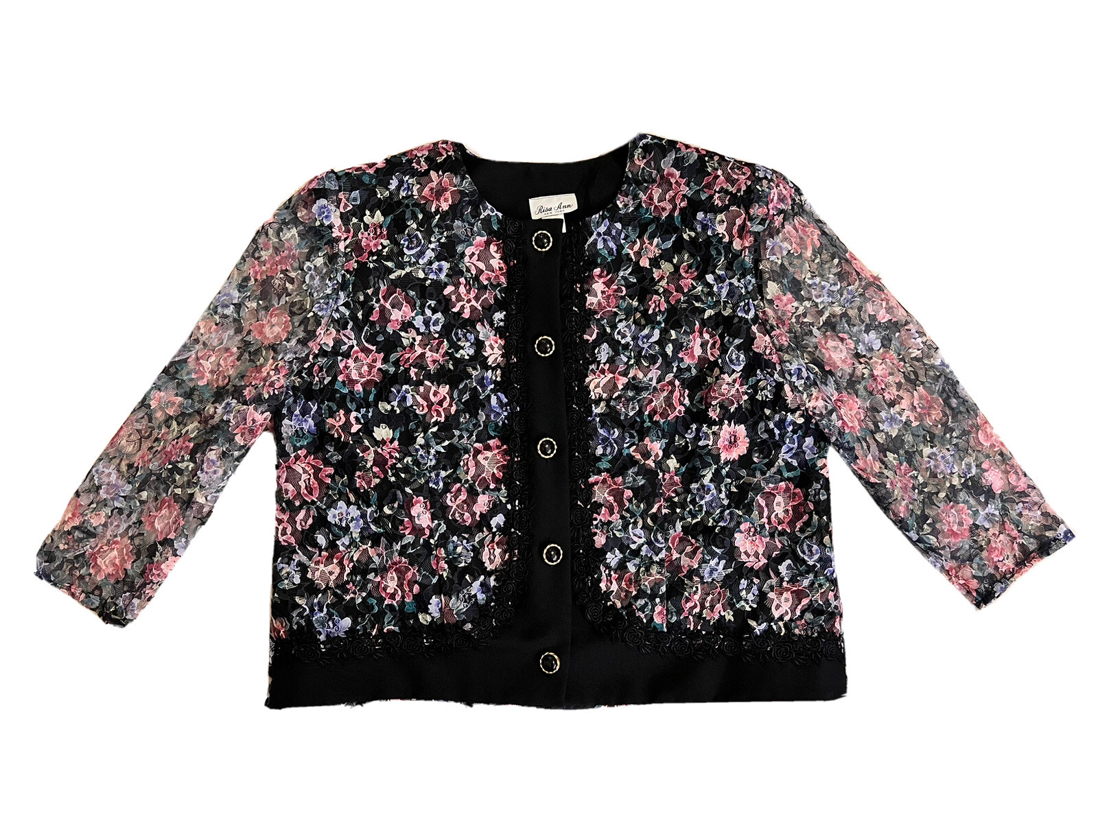 Vintage Risa Ann New York Jacket Size 20WP Floral Lace Button Up Blazer Pads
