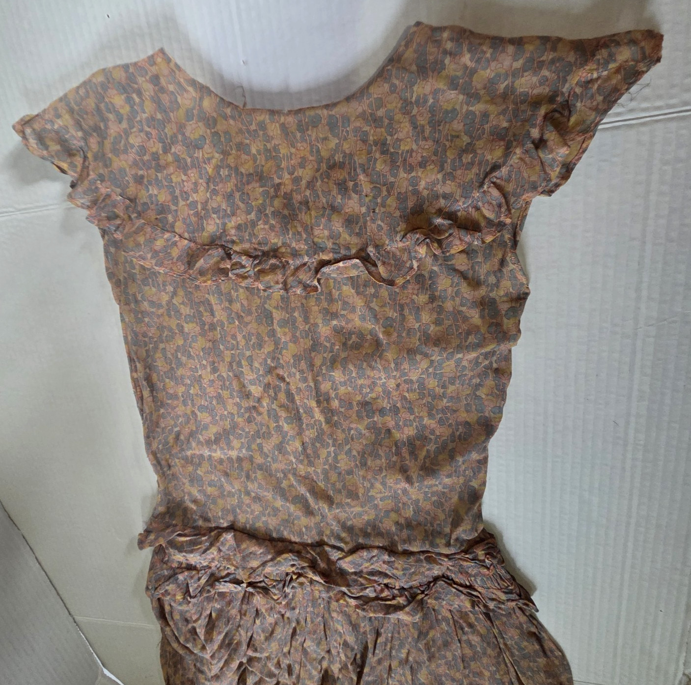 VTG 40s/50s Crepe Cocktail Dress Drop Waist Ruffles Pan Collar Size XS/0-2