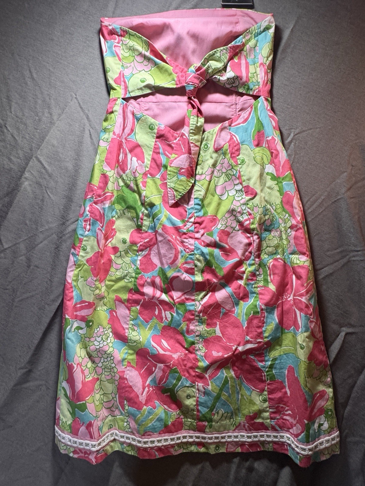 Vintage Lilly Pulitzer Amberly Strapless Dress Pink Green Floral Bow Size 2
