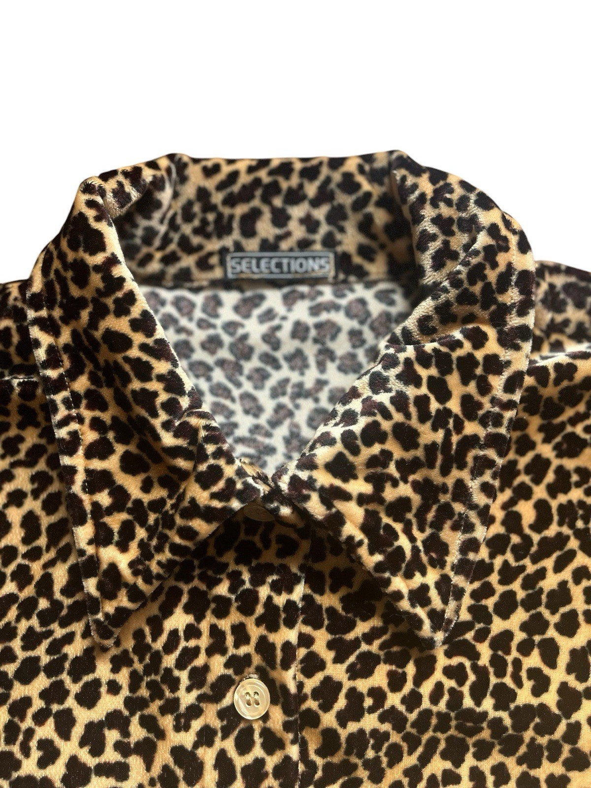 Vintage 1990s Selections Leopard Velour Button Up Shirt