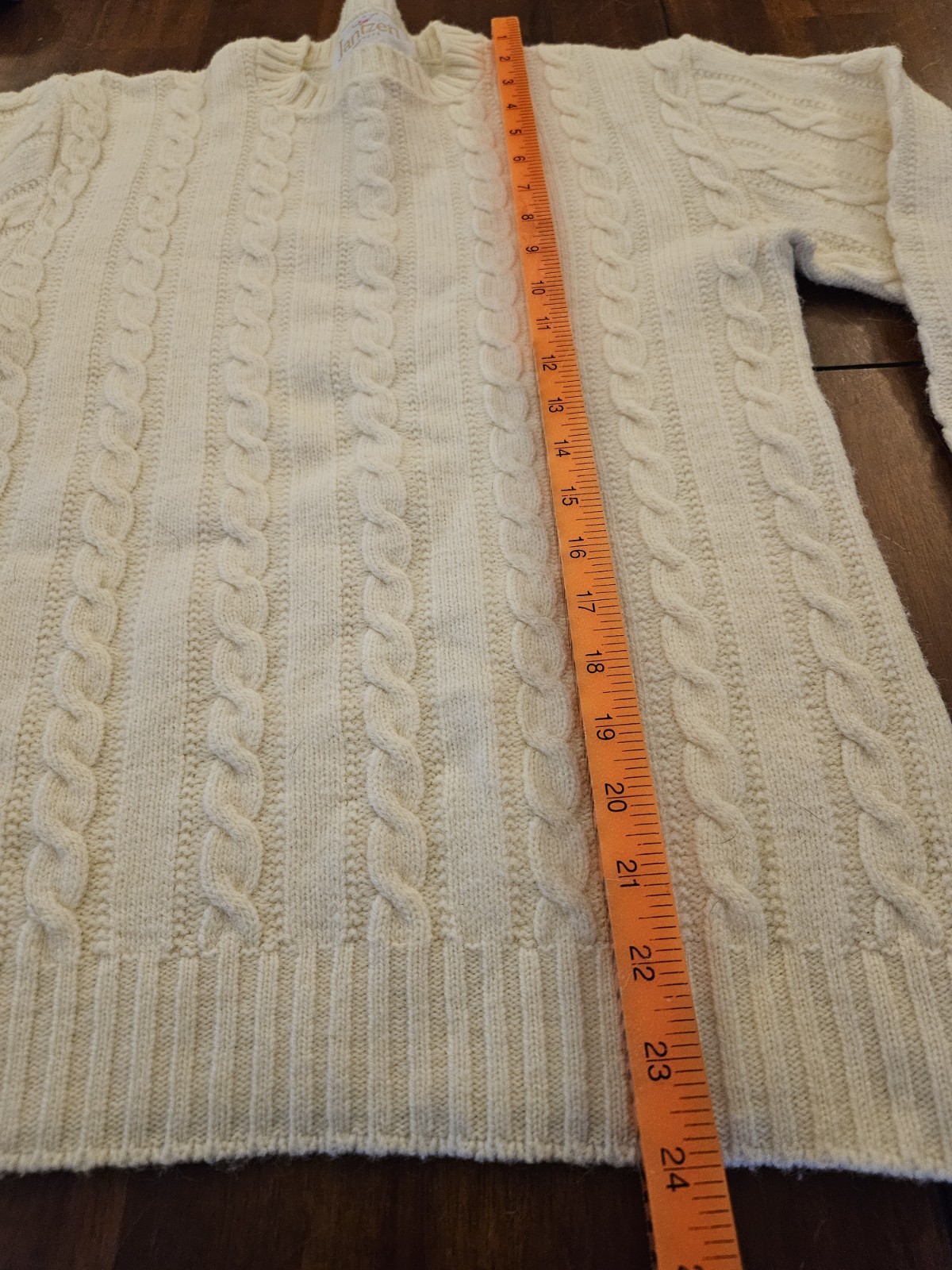 Vintage Jantzen Sweater Cable Knit Crew Neck Pullover Cream Off-White Medium USA