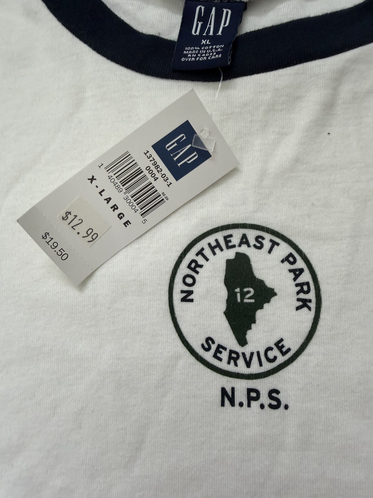Vintage Deadstock NWT GAP 1999 Ringer T Shirt Womens XL MADE IN USA 1990s Y2K NY