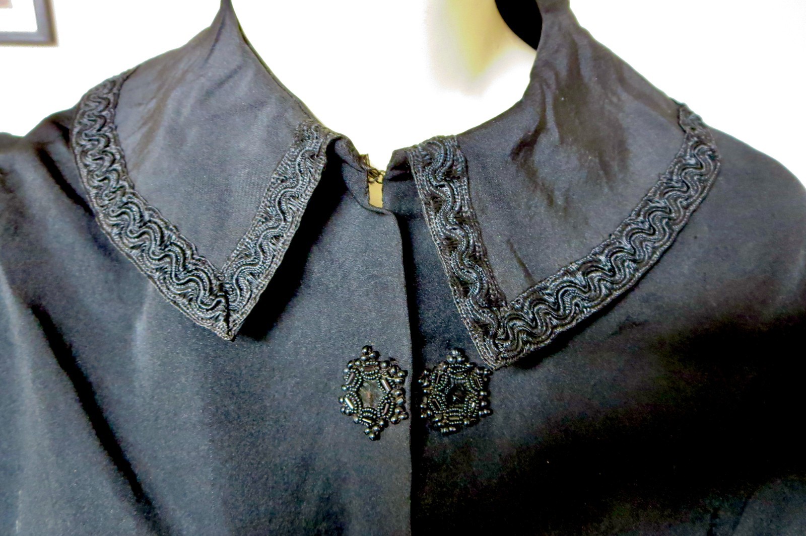 1900 Black Silk Jacket Black Silk Trim & Beaded Embellishment down front AS IS