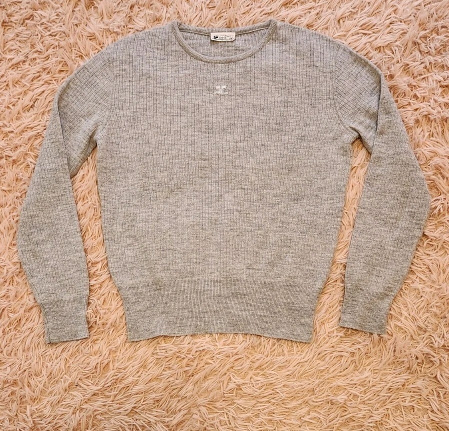 COURREGES Vintage 1970&rsquo;s Logo Ribbed Sweater Gray S