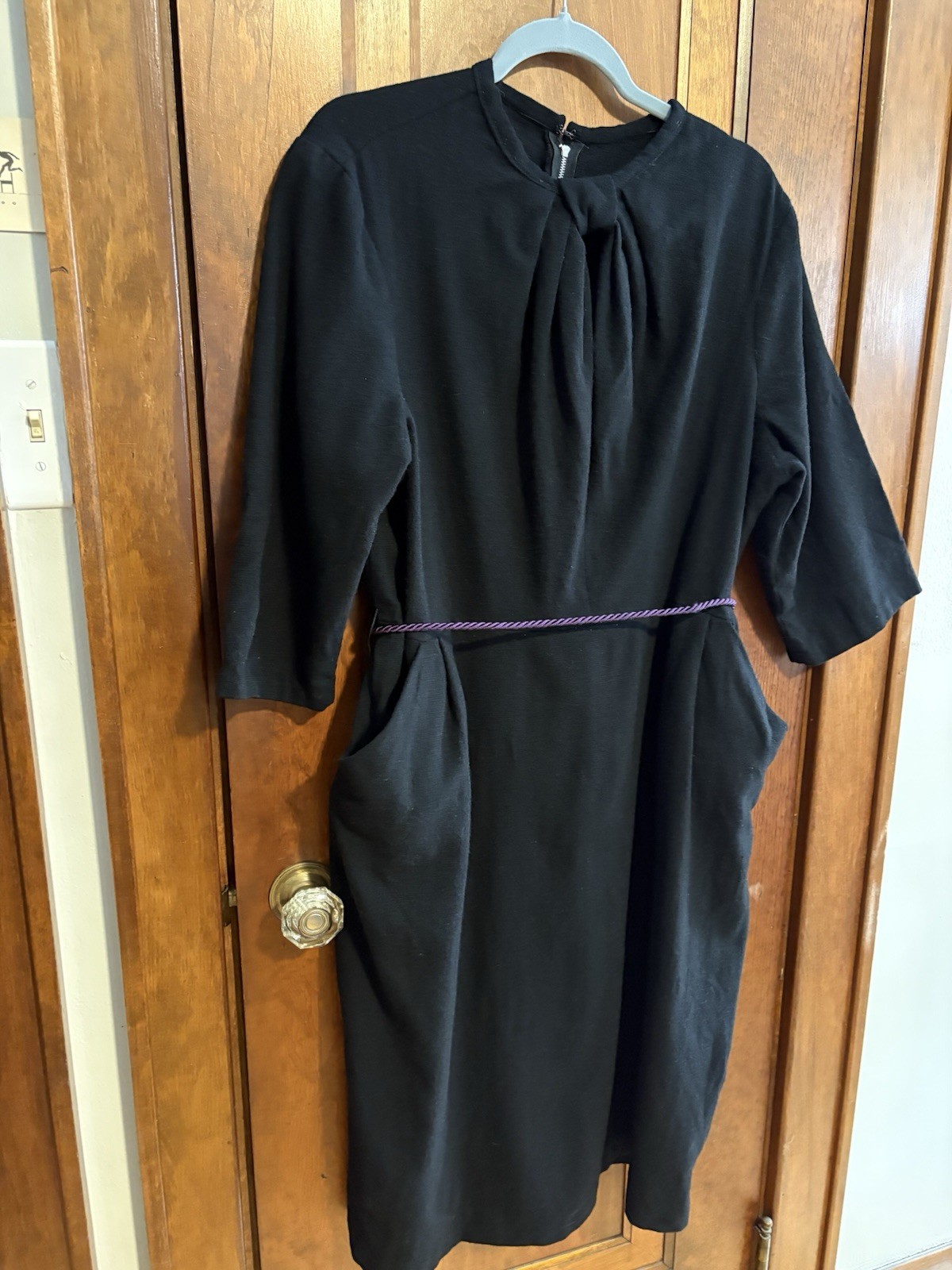 1940s Handmade (?) Vintage Black Formal Cocktail Plus Size Wool Dress Size 18/20