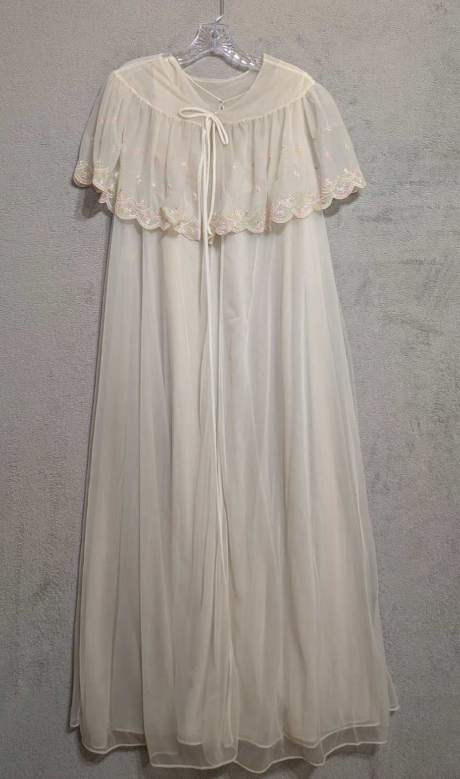 VTG Jenelle CA Peignoir Set Gown Negligee Robe Bride White OffWhite USA Embroid
