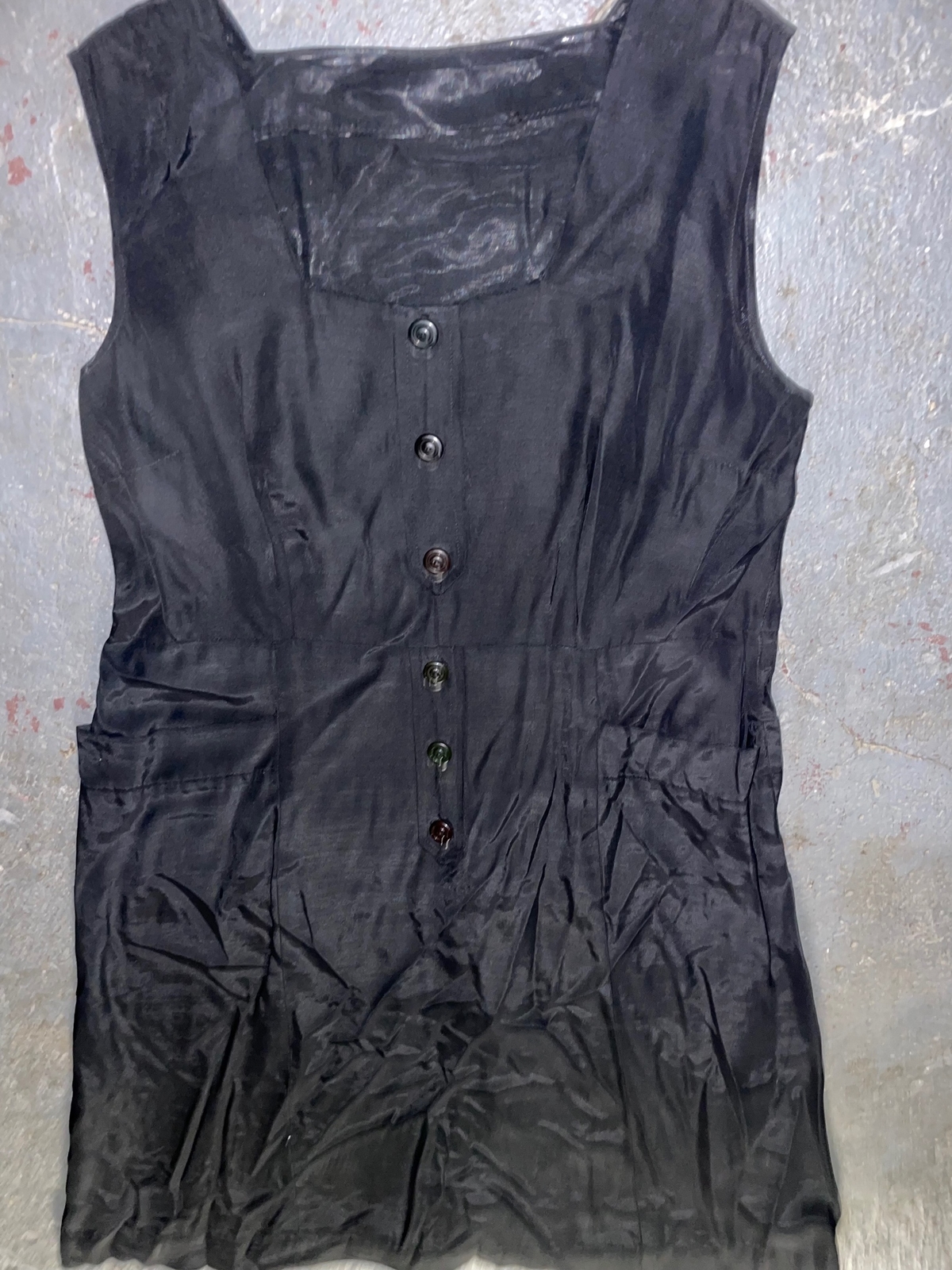 VTG 50S WOMENS LARGE BLACK BUTTON SIDE ZIP RAYON DRESS