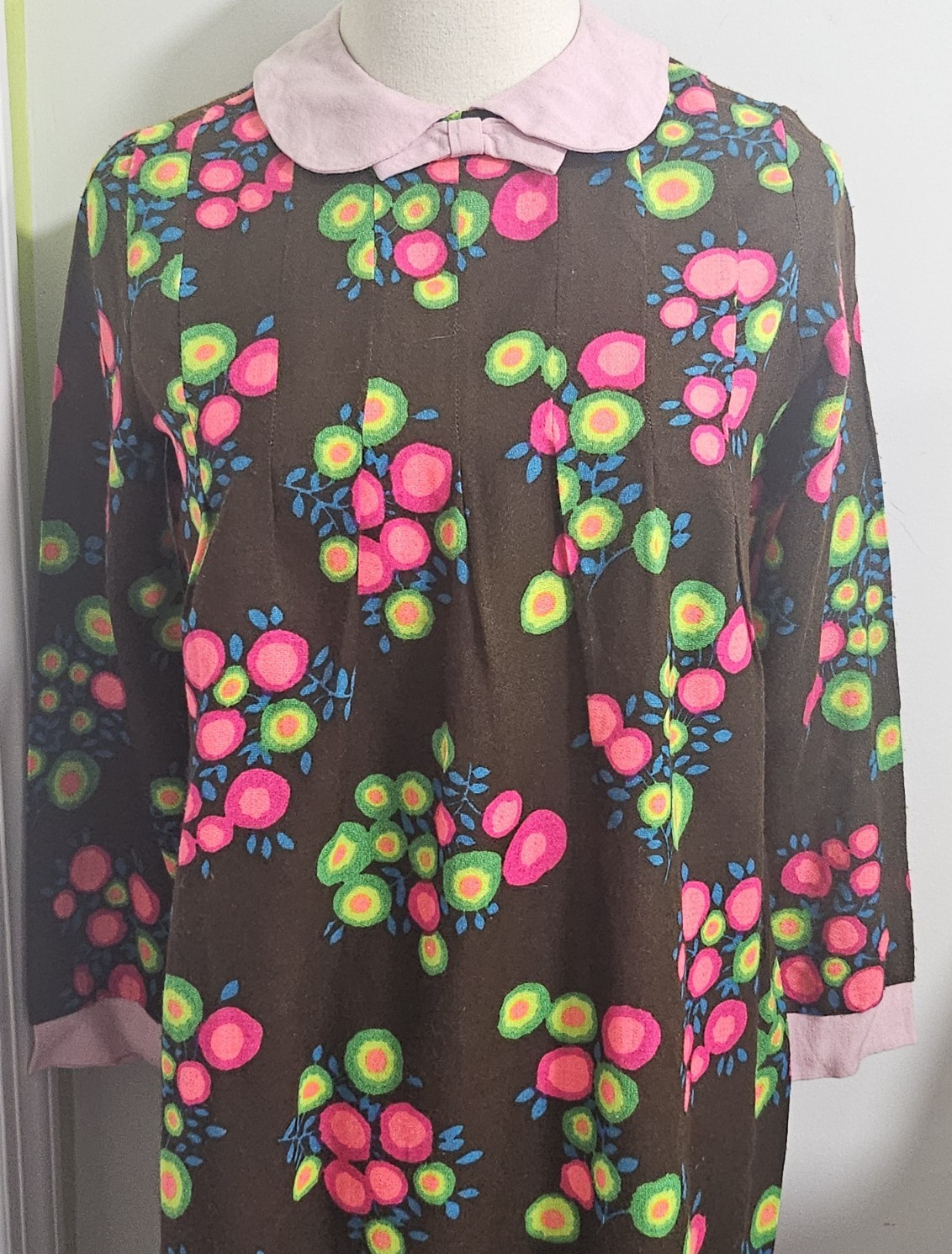 60s Mod Midi Dress Peter Pan Collar NEON POP ART 36&Prime; Med