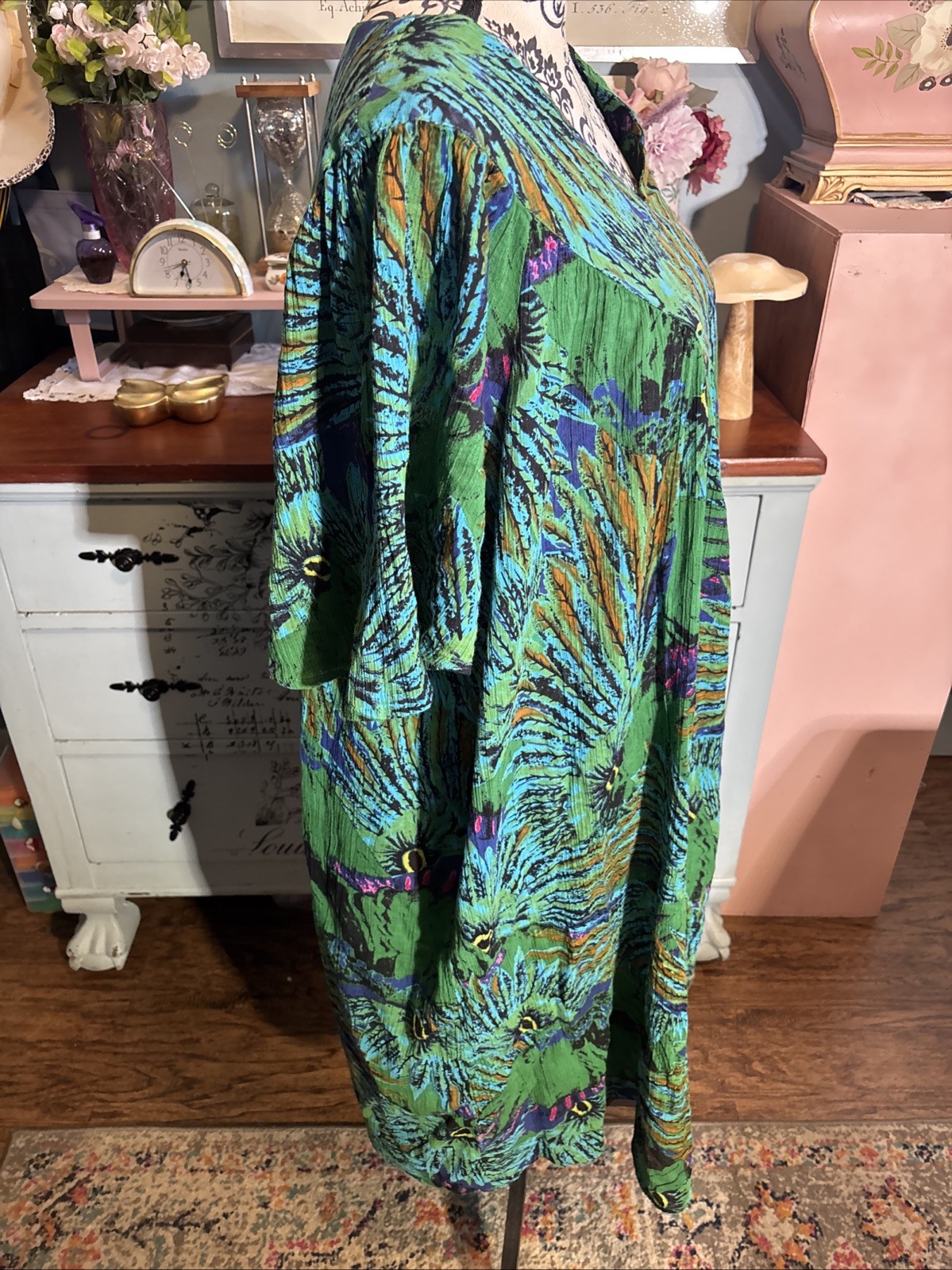 Sante Classics One Size Boho Grannycore Patio/ House Dress. Pockets. Cotton.