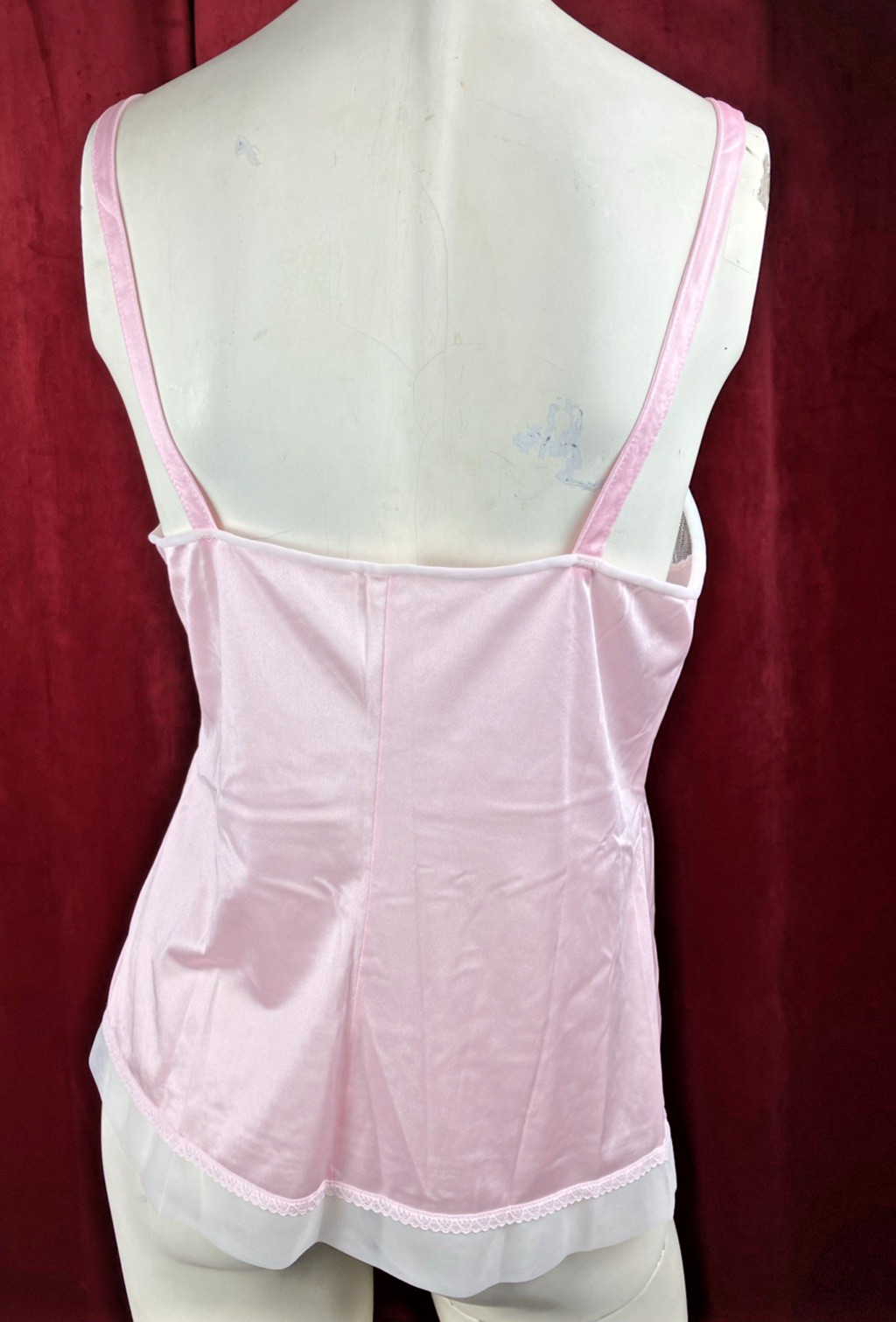 38 Bust 70s Boudoir Sheer Bust Floral Embroidery Camisole Cami Baby Pink Nylon