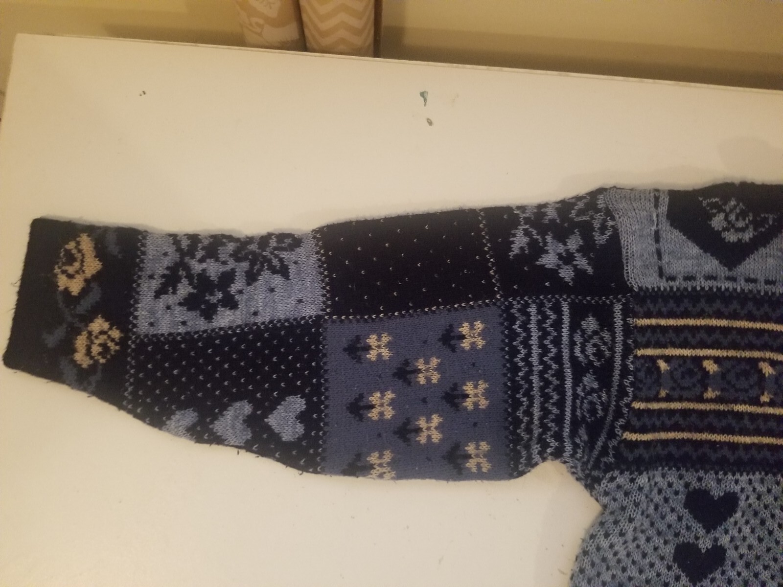 Vintage Adele Sweater Large Knitwear Blue Hearts Flowers MadeInUSA 46&Prime;B/27&Prime;L EUC