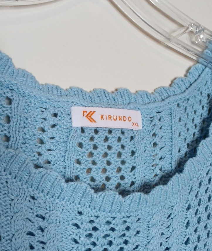 Kirundo Light Blue Crochet Knit Sleeveless Sweater Tank Top Women Plus Size XXL