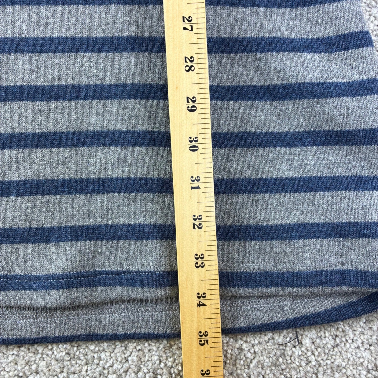Fine Garments by Bell Wool Blend Striped Dress L Blue Striped Ruffle Neck A Line