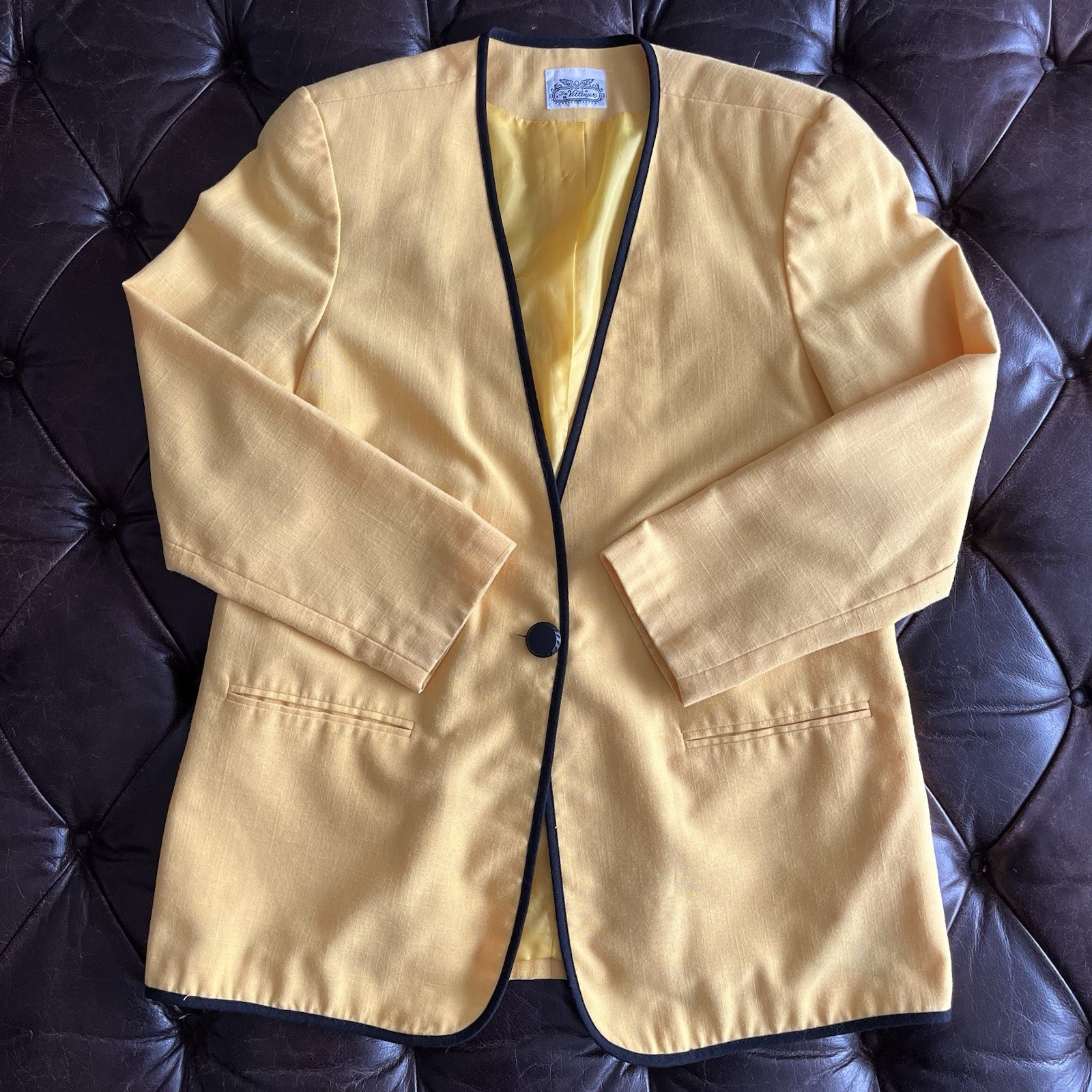 Vintage The Villager Yellow Suit Jacket collarless blazer Women&rsquo;s