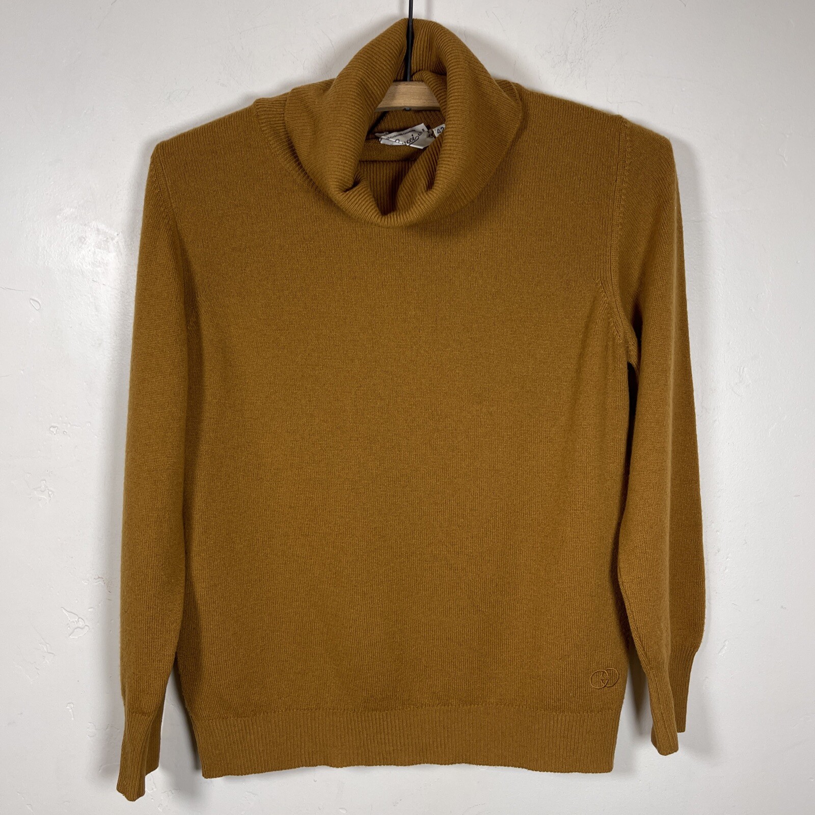 Vintage 100% Cashmere Gucci Turtleneck Sweater W Embroidered Logo S/M