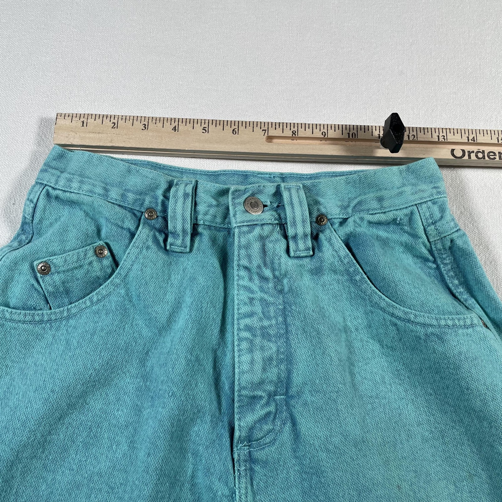 Wrangler Jeans Womens 25×36 High Rise Aqua Blue Straight Denim Made USA MA201-04