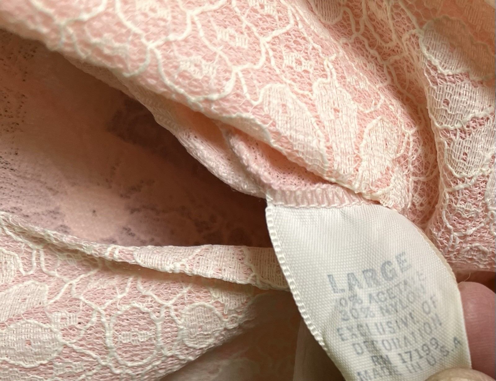 Vtg 60’s-80’s Lace Overlay Pink Button Front Ribbon Waist Gown Movie Star Inc