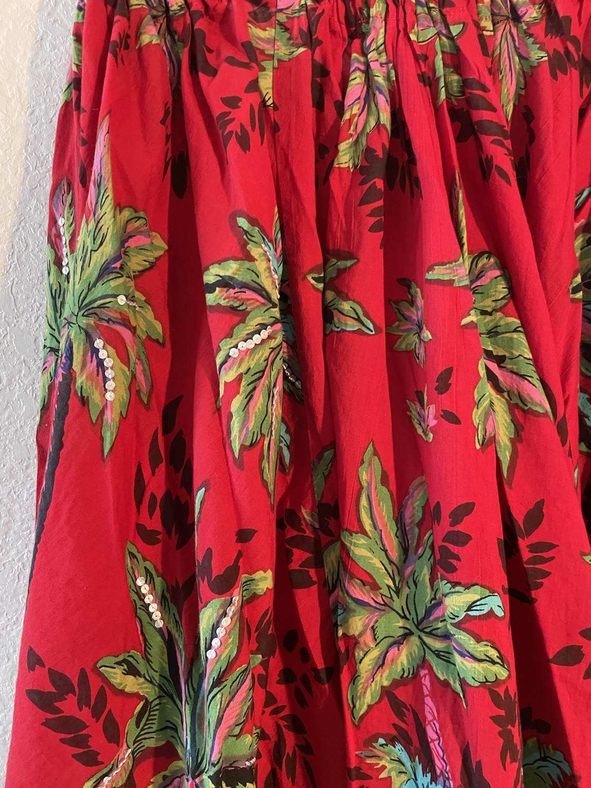 Vintage Colorful Tropical Homemade Cotton Lightweight Sequined Summer Skirt M/L