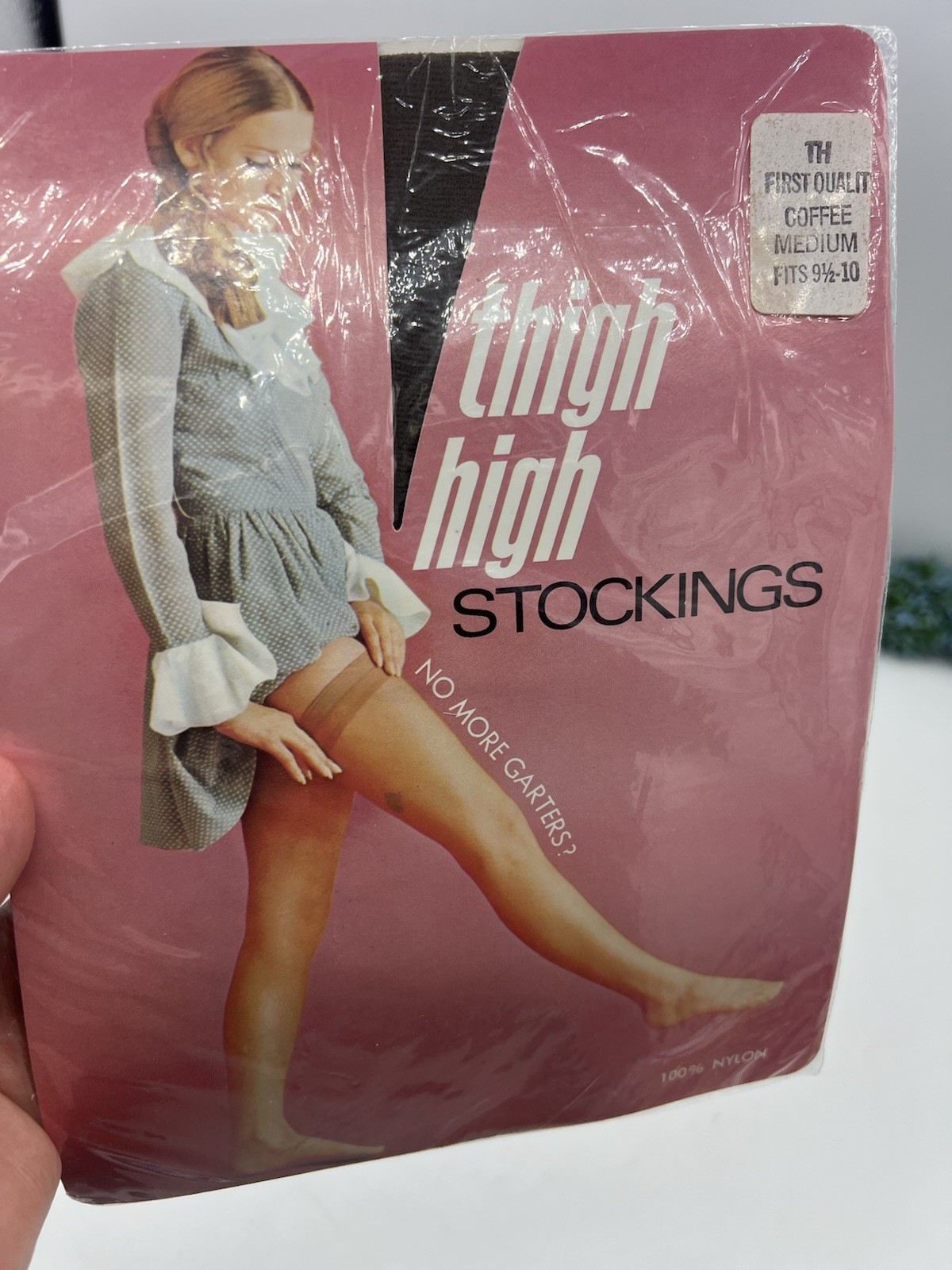 VTG Thigh High Stockings TH First Quality Coffee Medium Fits 9 1/2-10 100% Nylon