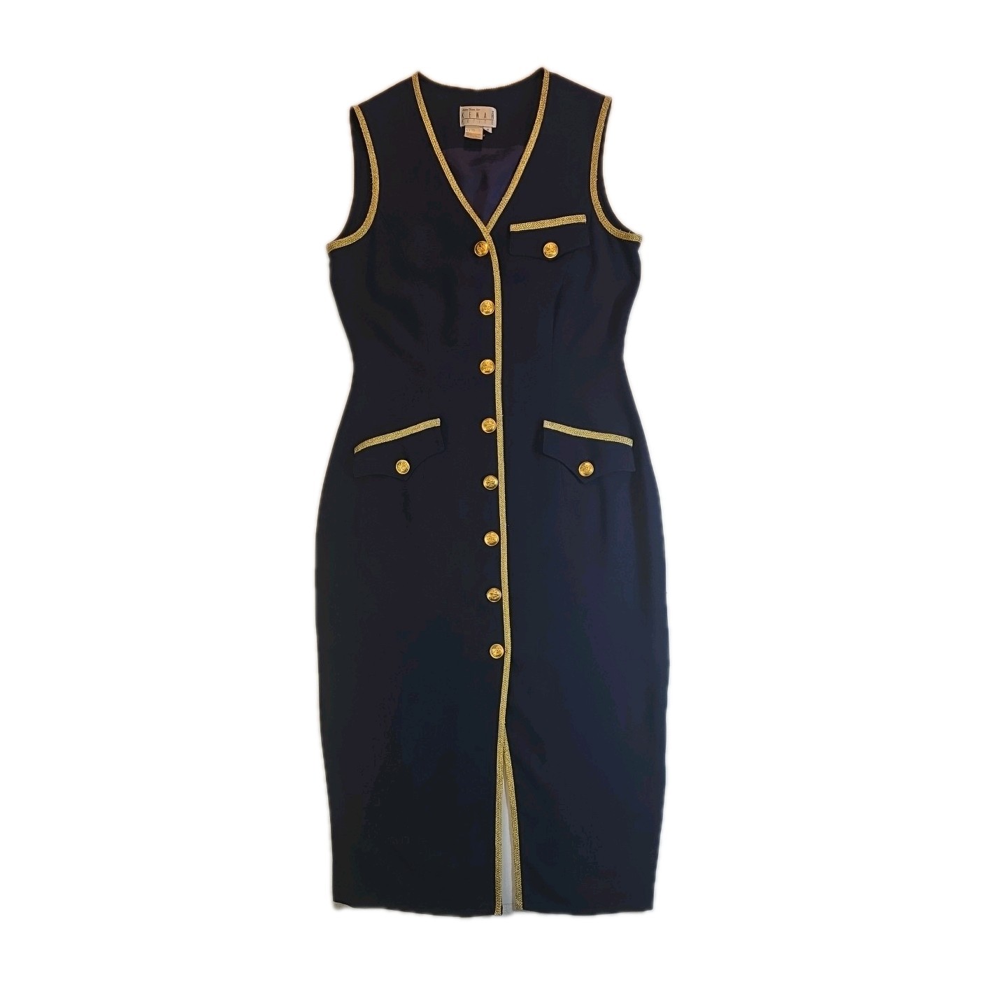 Vintage Nautical Navy & Gold Kenar Petite Embellished Maxi Dress – Size 12