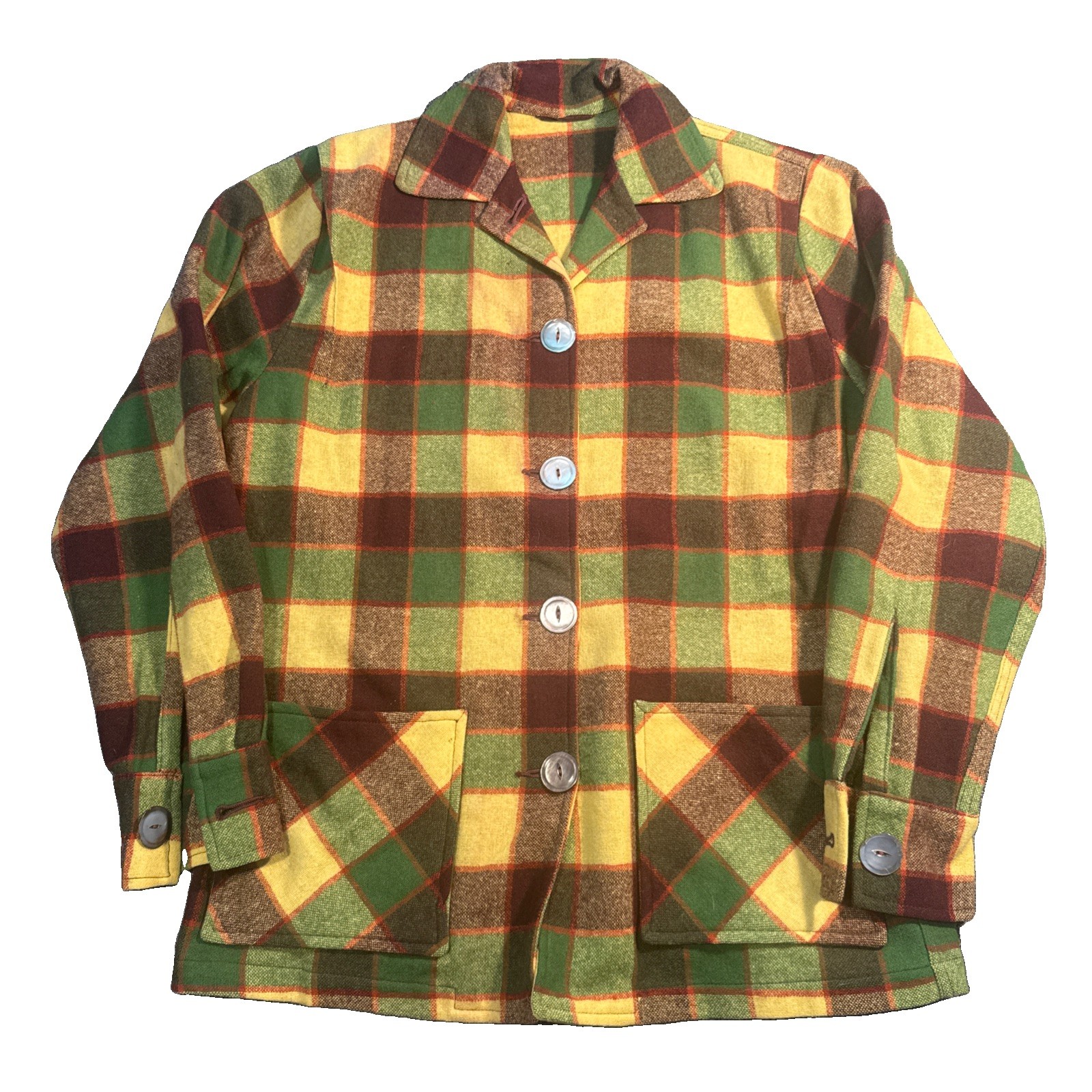 Vintage 1950s Vagabond Chippewa Women&rsquo;s Green yellow Plaid Wool 49er shirt
