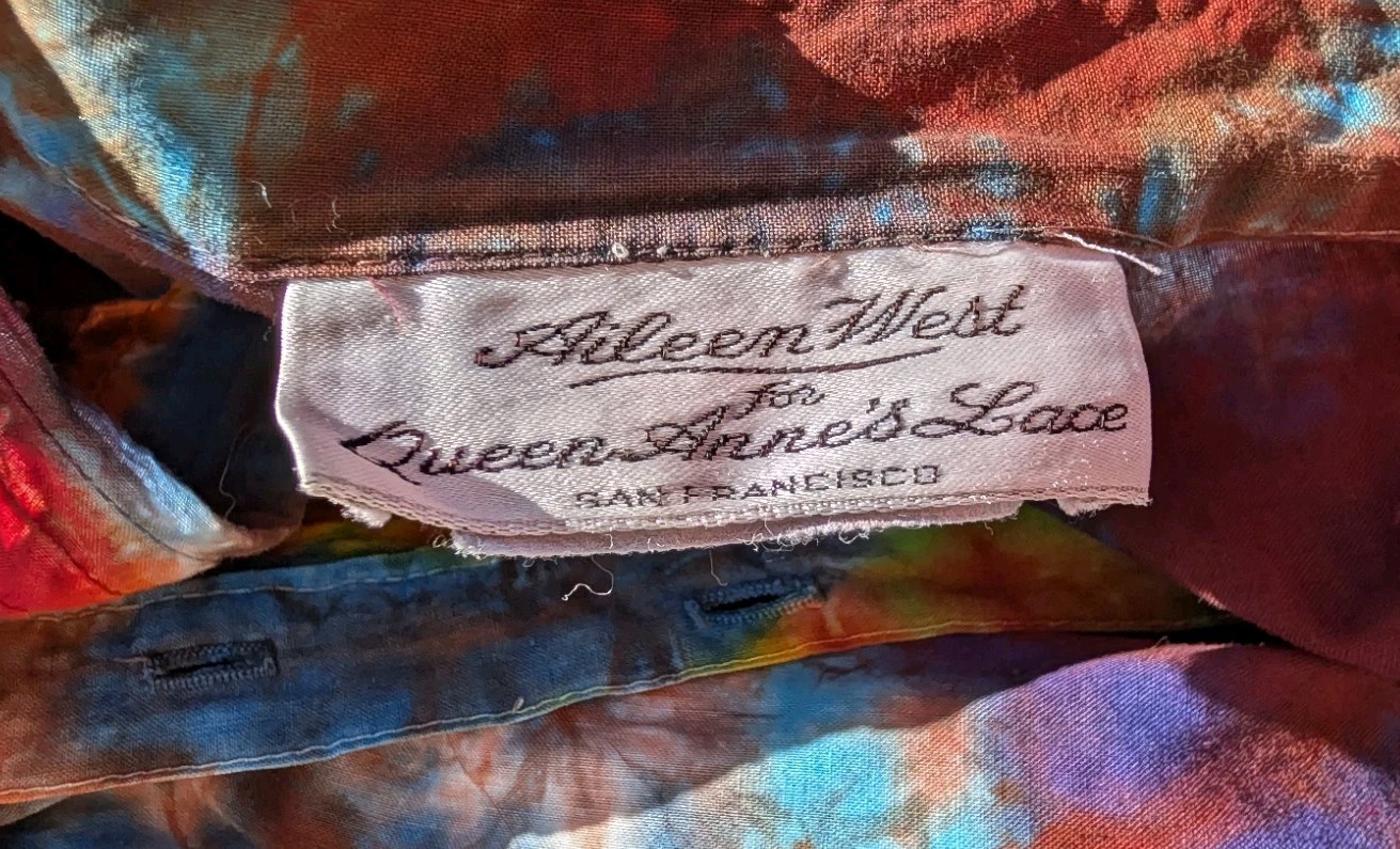 Vintage long sleeve cotton Tie Dye hippie festival dress sz L Aileen West