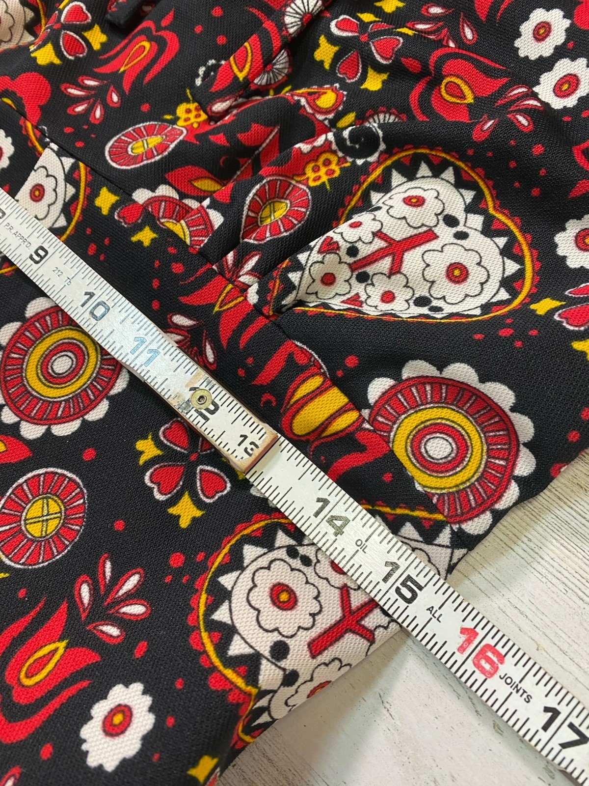 Handmade Vtg Hippie Boho Bold Print Keyhole Maxi Dress 17” Armpit Flutter Sleeve