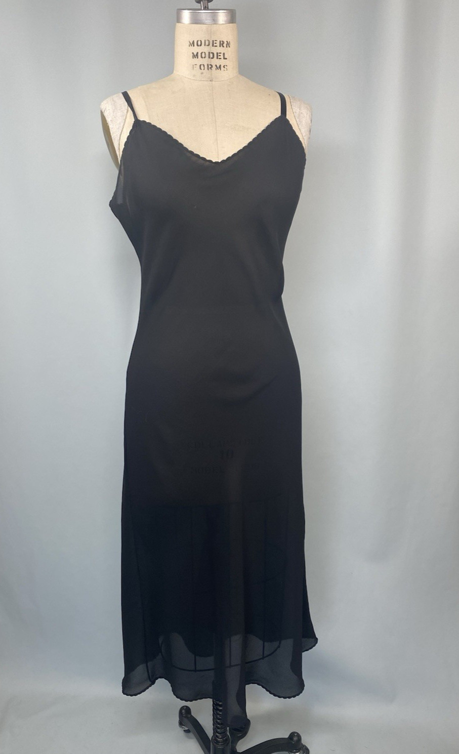 Vintage Full Slip SIZE MEDIUM black bias georgette classic sheer long goth sexy