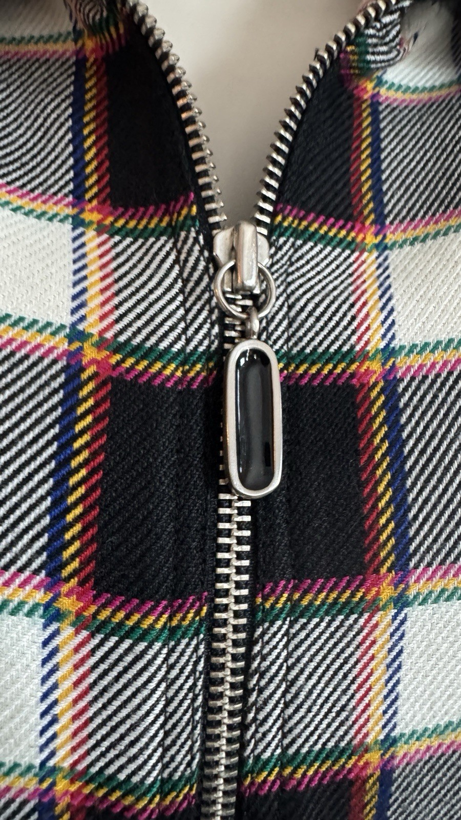 Vintage Emanuel Ungaro Plaid Jacket Y2K Preppy Blazer Size 4/38 Black Multi Zip