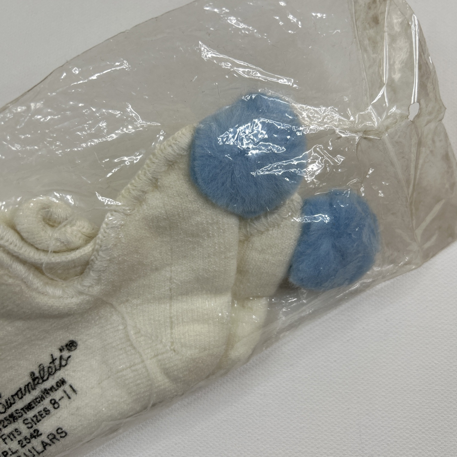 VTG « Swanklets » Cushion Socks White 80&rsquo;s Pom Acrylic Blend 8-11 USA NOS Blue