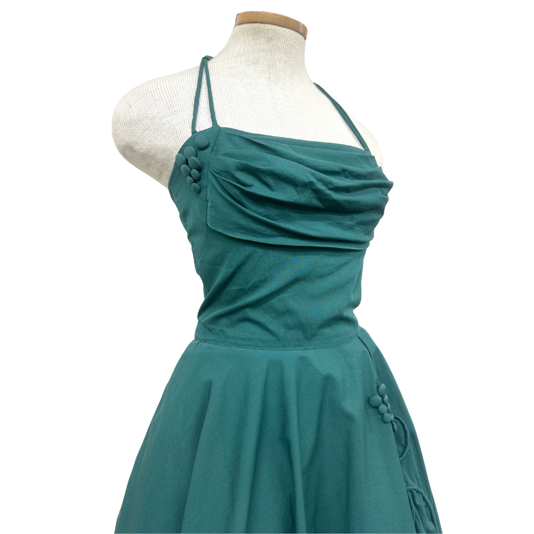 Vintage 1950s Noveltly Green Grape Button Fit n Flare Dress