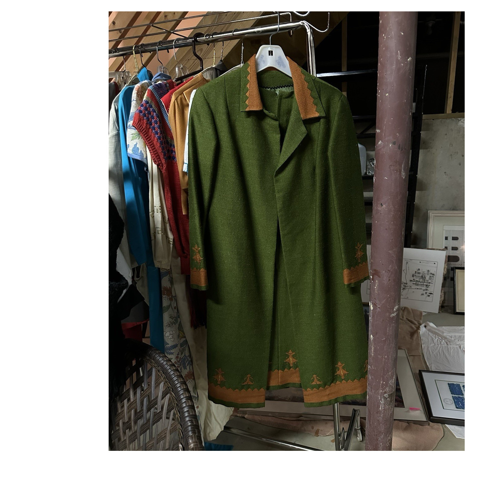 VINTAGE GREEK Nikos and Takis Green Brown Dress Suit and Coat Set