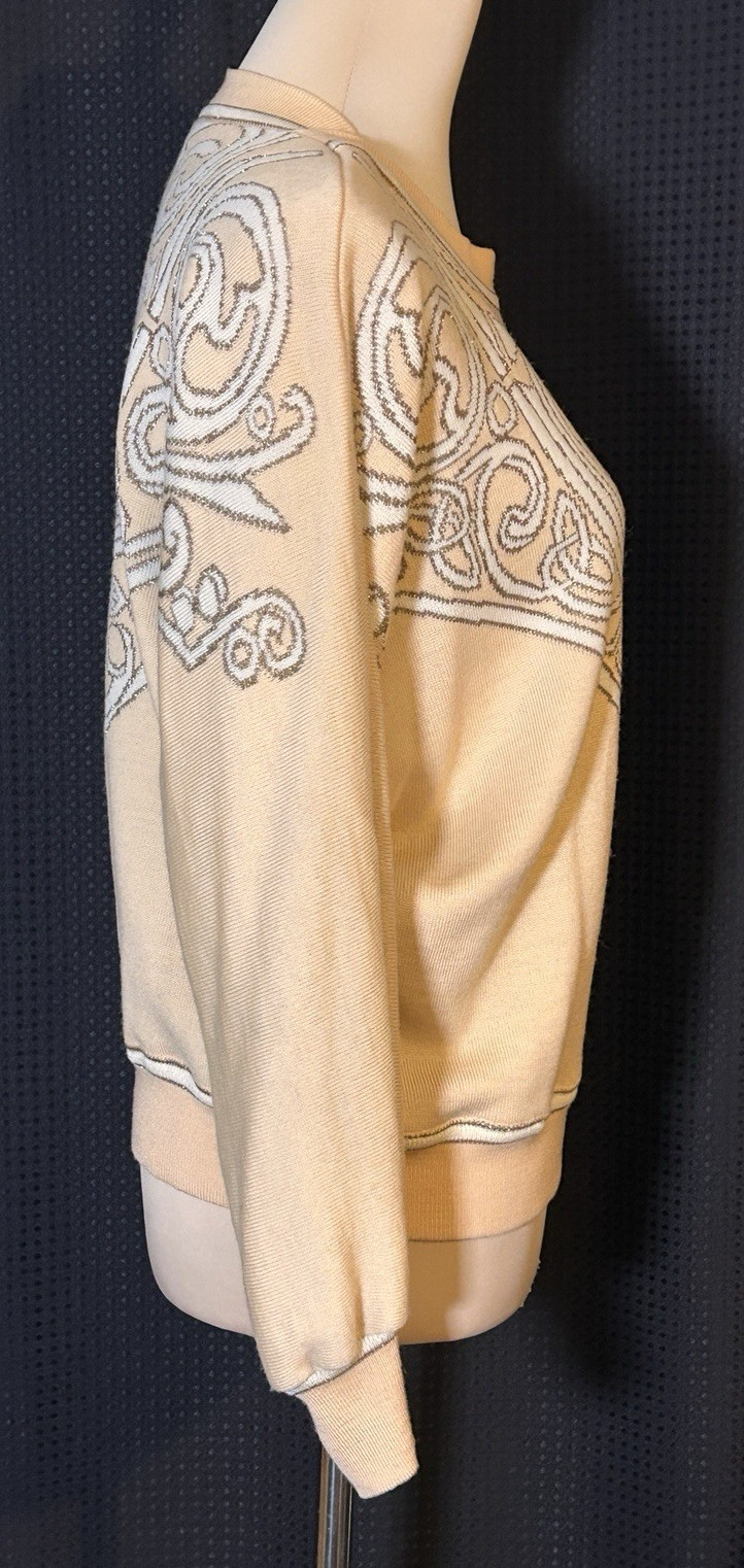 Vintage Escada Laurel Light Peach Geometric Metallic Thread Sweater Womens M